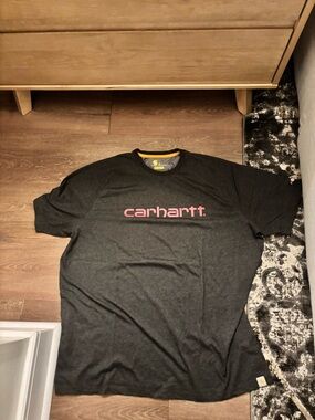 Carhartt Men's Dark Gray Short-Sleeve Tee with Red Logo